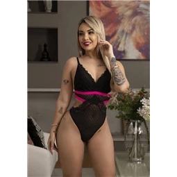 BODY EM TULE E RENDA COM DETALHE EM ELASTICO E PEROLA - 02311
