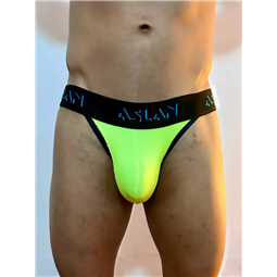 CUECA JOCK VERDE FLUORESCENTE ELASTICO PRETO COM LINSTRA - 78695VERDE/NEON