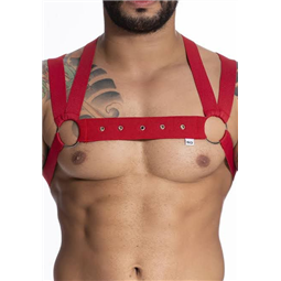 HARNESS ELASTICO VERMELHO COM ILHOS E ARGOLA DE METAL - HE010