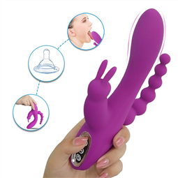 VIBRADOR 3X1 PONTO G, CLITRS E ANAL ROXO - 7398