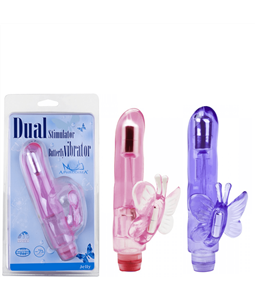 VIBRADOR EM SILICONE PARA PENETRAO COM ESTIMULADOR DE CLITRIS BORBOLETA - VB010